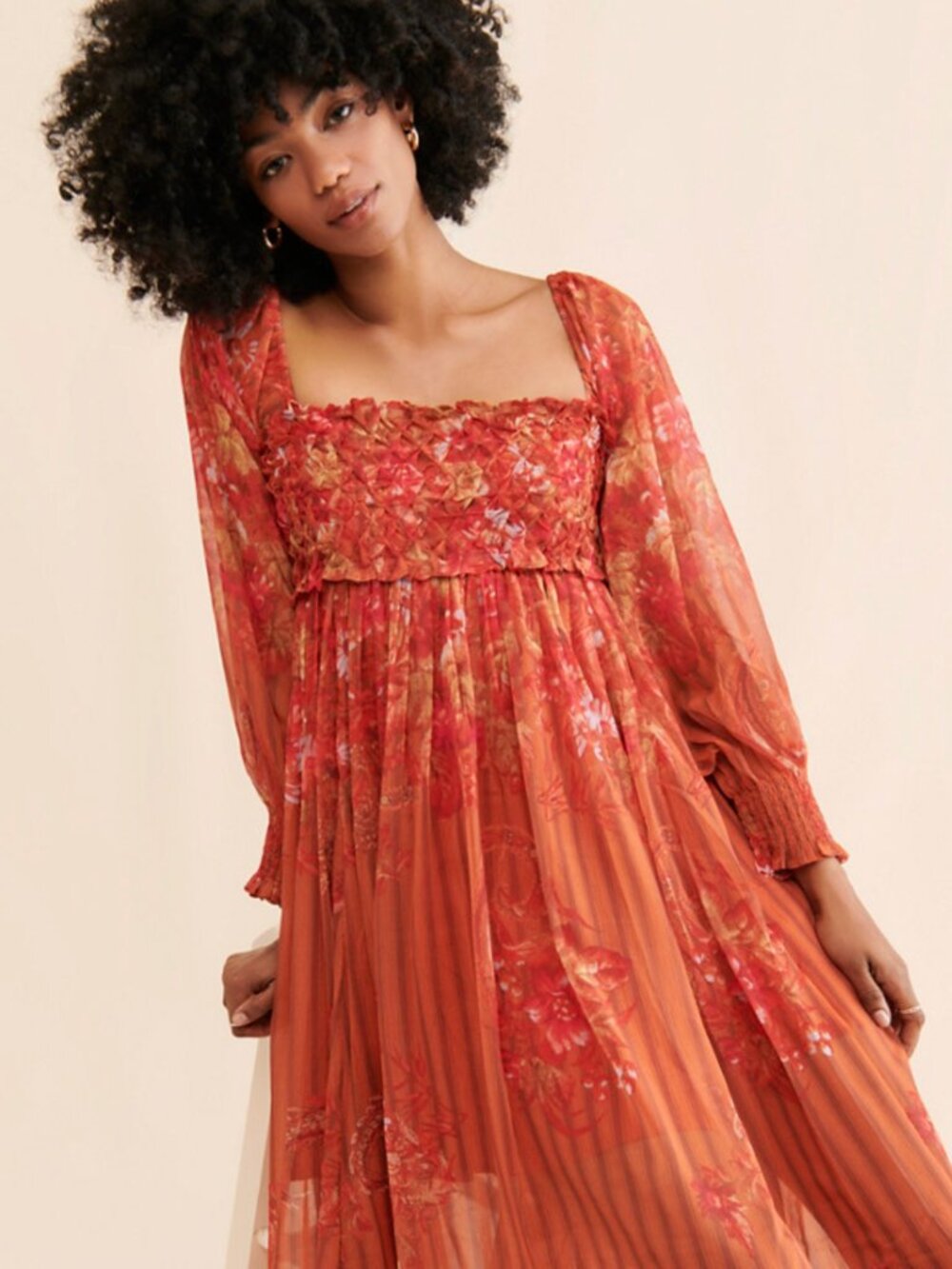 Free People Angel Eyes Brown Floral Off Shoulder High Slit Maxi Dress XS